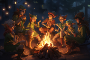 elves around a camp fire